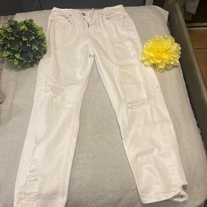 WHITE EXBOYFRIEND HIGH RISE RIPPED JEANS